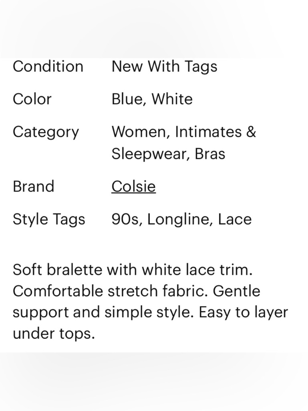 Colsie Blue Denim Lace Trim Bralette size XL - Picture 6 of 10